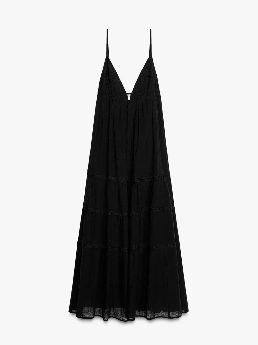Zara Black Linen Spaghetti-Strap Maxi Dress NWT